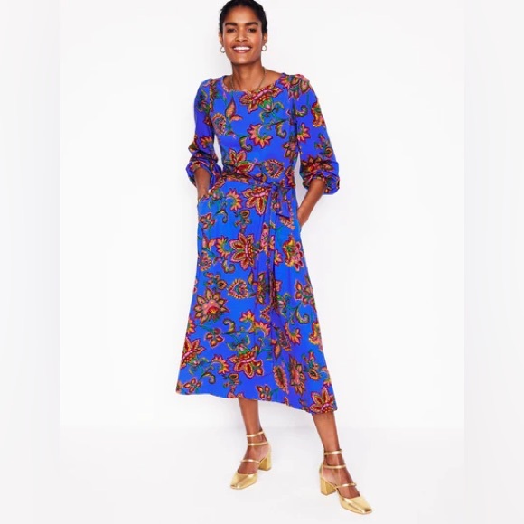 BODEN Leandra Jersey Midi Dress-Gallery Blue, Whimsical Vine Blue 12R NEW $175 - Picture 2 of 16